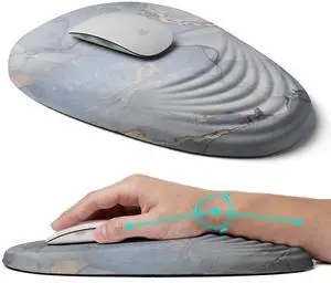 LSLXDCLJ Ergonomic Mouse Pad with Wrist Rest Support,Mousepad Relief Carpal Tunnel Pain, Entire Memory Foam Mouse Pad with Non-Slip PU Base, Wireless Mouse Pad, Cloud Marble