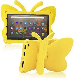 JGY Fire HD 8 Kids Tablet Case for 10th Gen 2020-2022 - Pretty Butterfly EVA Foam Full Cover With Stand and Pencil Holder for Girls - Rugged Yellow Case