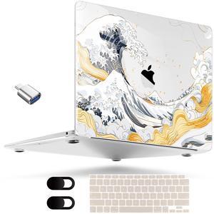 MEEgoodo for M2 MacBook Pro 13 inch Case 2022 2021 2020,Crystal Cover Fit Model A2338 M2/M1 A2251 A2289, Flexible Plastic Case for 13.3-inch Laptop, Hard Shell for MacBook Pro M2,Wave Illustration