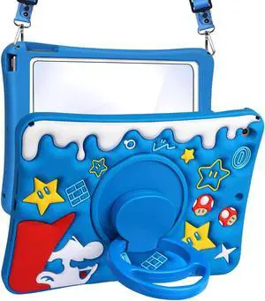 Lotadilo Cute Case for iPad 9th/8th/7th Generation - Silicone 3D Design for Girls Women Girly Kawaii Funny Cartoon Soft Stand for iPad Case 9th/8th/7th Generation with Lanyard 10.2 Inch,Blue Maliao