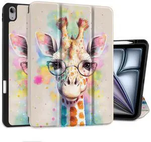 MEEgoodo Case for iPad Air 13 inch 2025 2024 (M3/M2), Tablet Cases with Trifold Stand + Pencil Holder + Auto Wake/Sleep + Soft TPU Back Cover, Giraffe