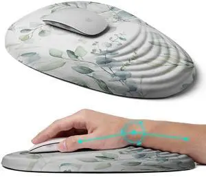 Ergonomic Mouse Pad with Wrist Rest Support,Mousepad Relief Carpal Tunnel Pain, Entire Memory Foam Mouse Pad with Non-Slip PU Base, Wireless Mouse Pad,Beautiful Leaf