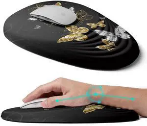 LSLXDCLJ Ergonomic Mouse Pad with Wrist Rest Support,Mousepad Relief Carpal Tunnel Pain, Entire Memory Foam Mouse Pad with Non-Slip PU Base, Wireless Mouse Pad, Butterfly