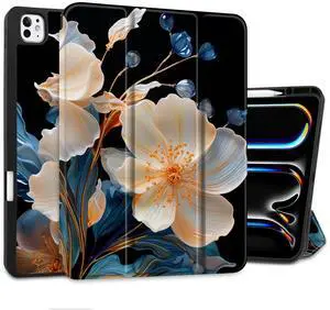 MEEgoodo Case for M4 iPad Pro 13 inch Case 2024, Tablet Cover with Trifold Stand + Pencil Holder + Auto Wake/Sleep + Soft TPU Back Cover for Kids, Beautiful Fractal