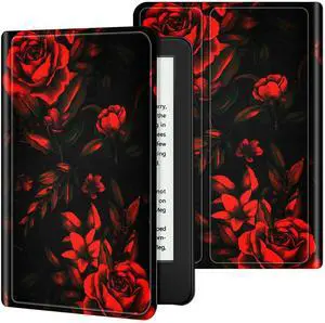 Slim Case for All-New  Fire HD 8 and Fire HD 8 Plus Tablet (12th Generation/10th Generation, 2022/2020 Release), Smart Standing Cover with Auto Sleep/Wake, Red Rose Art