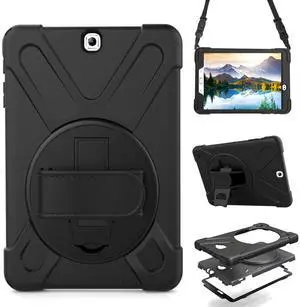 Case for Samsung Galaxy Tab S2 9.7 2015 (SM-T810/T813/T815/T817/T818/T819),Portable Heavy Duty Dropproof Protective Cover Case with 360 Rotating Stand,Handle & Shoulder Strap,Stylus Pen (New Black)