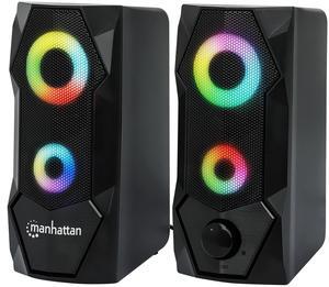 Manhattan USB Powered RBG Gaming Speakers - with Stereo Sound, Long 6ft Cord, Colorful Lights, Volume Control & 3.5 mm Audio Plug - for Computer, Monitor, Laptop, PC, Desktop -3 Yr Mfg Warranty-168359