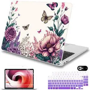 Mektron Case for MacBook Air 13 inch M1 A2337 A2179 A1932,Hard Cover 2018-2021 Air 13-inch with Touch ID, Exclusively Designed Protective Shell with Screen Protector,Butterfly Flower C077