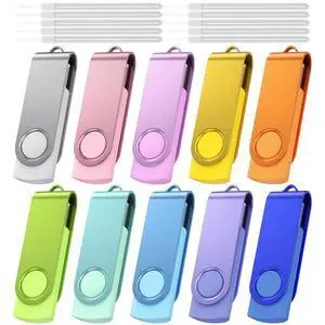 Kepmem 10Pcs 2GB USB Flash Drives Bulk USB 2.0 Flash Memory Stick 10 Pack Thumb Drives Pen Drive Mixed Colors Jump Drive 2 GB with LED Light for Storage and Backup by
