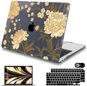 Mektron Case for MacBook Air 13 inch M1 A2337 A2179 A1932,Hard Cover 2018-2021 Air 13-inch with Touch ID, Exclusively Designed Protective Shell with Keyboard Skin+Screen Protector, Peony Flowers C186