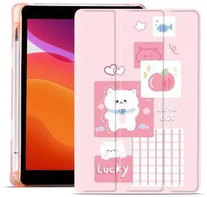 MAYCARI Splicing Lucky Cat Case for iPad Air5/Air4 with Pencil Holder, Cute for iPad 10.9 Inch 2022/2020 Protective Case with Soft TPU Back, Auto Sleep/Wake Cover Slim Shell