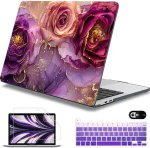 Mektron for MacBook Pro 13-inch Case 2022 2021 2020 Release A2338 M2 M1 A2289 A2251, Printed Plastic Hard Shell Cover for New MacBook Pro 13.3-inch Touch Bar Fits Touch IDMarble Flowers
