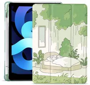 MAYCARI Cartoon Rabbit Dog Case for iPad Air5/Air4 with Pencil Holder, Cute for iPad 10.9 Inch 2022/2020 Protective Case with Soft TPU Back, Auto Sleep/Wake Cover Slim Shell