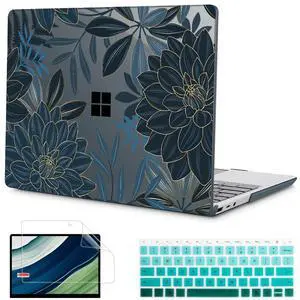 Mektron Case for 13.5" Microsoft Surface Laptop 5/4/3 with Metal Palm Rest Model 1951/1868, 2019/2021/2022 Release Plastic Hard Shell Cover with Screen Protector + Keyboard Cover, Dahlia Flower C035
