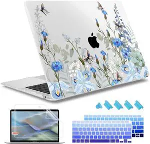 May Chen Compatible with MacBook Air 13 inch Release 2021 2020 2019 2018 (Models: M1 A2337/A2179/A1932), Plastic Hard Shell Case for MacBook Air 13 with Retina Display & Touch ID, Blue Flowers