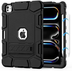 MARIWIVI Case for iPad Pro 11 inch Case 2024 (M4) with Pencil Holder, Built-in Stand Shockproof Rugged Protective Cover for iPad 11 Pro 11 inch 5th Gen, Black