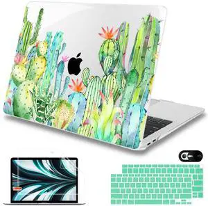 Metron for MacBook Air 13 inch Case M1 A2337 A2179 A1932 Retina Display with Touch ID 2020 2019 2018 Release, Plastic Hard Shell Case Keyboard Cover Screen Protector, Watercolor Cactus