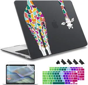 May Chen For MacBook Air 13 inch Case 2020 2019 2018 Release A2337 M1 A1932 A2179 ,Soft Touch Hard Shell Cover for 13 inch MacBook Air Case with Retina Display Touch ID,Black Colorful Giraffe