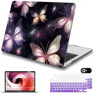 Mektron Case for MacBook Air 13 inch M1 A2337 A2179 A1932,Hard Cover 2018-2021 Air 13-inch with Touch bar & Touch ID, Exclusively Designed Protective Shell with Screen Protector,Glittering Butterfly