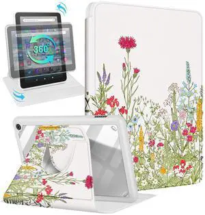Kidcube for Amazon Kindle Fire 7 Tablet Case 12th Generation 2022 Release Women Girls Cute Girly Folio Cover Unique Flower Floral Design Rotating Stand with Auto Wake/Sleep for Kindle Fire 7 Cases 7"