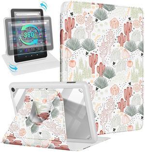 Kidcube for  Kindle Fire 7 Tablet Case 12th Generation 2022 Release for Women Girls Cute Folio Cover Girly Cactus Design Rotating Stand with Auto Wake/Sleep Teens for Kindle Fire 7 Cases 7"