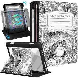 Kidcube for Kindle Fire HD 8/8 Plus Tablet Case - 10th/12th Generation (2020/2022) 8" Women Girls Cute Folio Cover with Pencil Holder Cool Frog Design Rotating Stand Cases for Amazon Fire HD 8/8 Plus