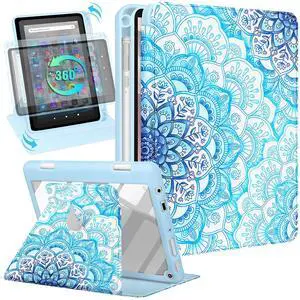 Kidcube for Kindle Fire HD 8/8 Plus Tablet Case - 10th/12th Generation (2020/2022) 8" Women Girls Folio Cover with Pencil Holder Cute Unique Girly Teen Rotating Stand Cases for Amazon Fire HD 8/8 Plus