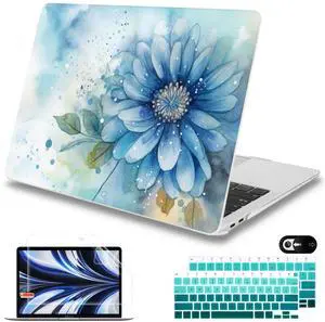 Mektron Case for MacBook Air 13 inch M1 A2337 A2179 A1932,Hard Cover 2018-2021 Air 13-inch with Touch ID, Exclusively Designed Protective Shell with Screen Protector,Watercolor Blue Flower