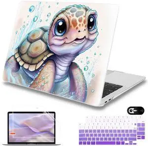 Mektron Case for MacBook Air 13 inch M1 A2337 A2179 A1932,Hard Cover 2018-2021 Air 13-inch with Touch ID, Exclusively Designed Protective Shell with Keyboard Skin+Screen Protector, Cute Turtle