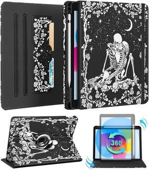 Kidcube for iPad 10th Generation Case 2022, for iPad (A16) Case 11th Generation 2025 - Women Girls Cute Rotating Stand Folio Cover with Pencil Holder & Card Slot Goth Skull Floral Design Cases