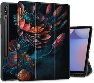 MEEgoodo Case for Samsung Galaxy Tab S10+ 2024/S9 Plus/S9 FE Plus 12.4 inch Cover 2023 with Pen Holder,Tablet Cases with Folding Stand+Soft TPU Back Shell + Smart Auto Wake/Sleep, Bunch Flowers