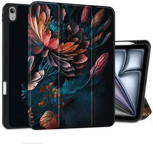 MEEgoodo Case for iPad Air 13 inch 2025 2024 (M3/M2), Tablet Cases with Trifold Stand + Pencil Holder + Auto Wake/Sleep + Soft TPU Back Cover, Bunch Flowers