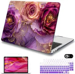 Mektron for MacBook Air 13 inch Case 2021-2018 Release A2337 M1 A2179 A1932, Plastic Hard Shell Case Only Compatible with MacBook Air 13 inch Retina Fits Touch ID, Marble Flowers