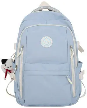 MININAI Preppy Backpack with Cute Pendant Women Smile Face Laptop Backpack Kawaii Lightweight Aesthetic College Backpack (Blue,One Size)