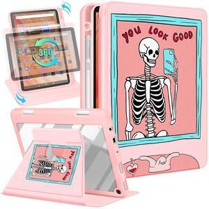 Kidcube for Kindle Fire HD 10/10 Plus Tablet Case - 13th/11th Generation (2023/2021) 10.1" Women Girls Cute Girly Skull Skeleton Rotating Stand Pencil Holder Folio Cases for  Fire HD 10/10 Plus