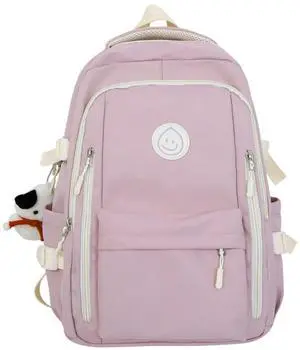 MININAI Preppy Backpack with Cute Pendant Women Smile Face Laptop Backpack Kawaii Lightweight Aesthetic College Backpack (Pink,One Size)