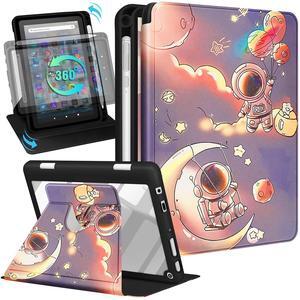 Kidcube for Kindle Fire HD 8/8 Plus Tablet Case - 10th/12th Generation (2020/2022) 8" Women Girls Folio Cover with Pencil Holder Cute Astronaut Cartoon Rotating Stand Cases for  Fire HD 8/8 Plus