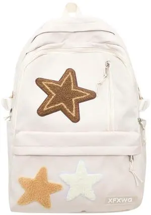 MININAI Y2k Backpack with Kawaii Pendant Aesthetic Star Backpack Cute Preppy Laptop Book Bag Back to College Supplie (White,One Size)