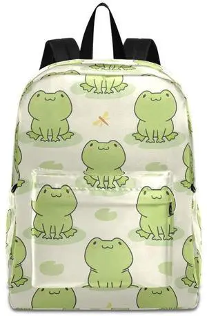 MNSRUU Student Backpack for School Cute Frog and Dragonfly Laptop Backpack Aesthetic School Bookbags Casual Daypack Backpack Fits 15.6 Inch Laptop