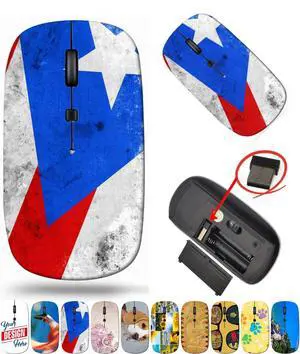 maizi Cordless Mouse for PC MacBook Notebook Computer, Cordless Mice Image ID: 31045928 Puerto Rico Flag with 2.4G Portable with USB Receiver Printed in USA