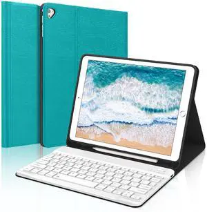 KVAGO Keyboard Case for iPad 9.7 inch, iPad 6th Gen, iPad 5th Gen, iPad Pro 9.7 inch, iPad Air 2, iPad Air, Wireless Bluetooth Keyboard, Folio Cover with Pencil Holder Lake Green