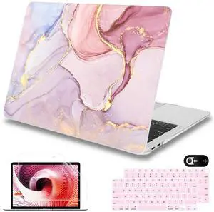 Mektron for MacBook Air 13 inch Case 2020 2019 2018 Release A2337 M1 A2179 A1932 with Retina Display Fits Touch ID, Plastic Hard Shell & Keyboard Cover & Screen Protector & Webcam Cover, Pink Marble