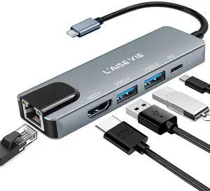USB C Hub, 5 in 1 USB C 4K@32Hz HDMI Adapter with Ethernet Port, 100W Power Delivery PD Type C Charging Port, USB 3.0& 2.0 Adapter Compatible for MacBook Pro, Chromebook, XPS, and Devices