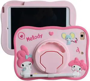 Cartoon Case for iPad Mini 1/2/3/4/5 7.9" ,MONEHOYSY Cute Soft Silicone Kickstand [Drop Proof,Shock Proof,Anti Slip] Back Stand Cover Case for Kids Children Teens Girls Boys (for Melody)
