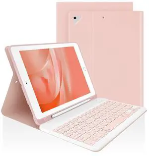LAMA Keyboard Case for iPad 9.7 inch 2018 (6th Gen)/ 2017 (5th Gen)/2016 iPad Pro/Air 2/1, Thin - Detachable - Wireless Keyboard Cover with Pencil Holder for iPad 9.7 inch, Auto Sleep/Wake, Pink