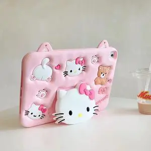 Cartoon Case for iPad Mini 1/2/3/4/5 7.9" ,MONEHOYSY Cute Soft Silicone Kickstand [Drop Proof,Shock Proof,Anti Slip] Back Stand Cover Case for Kids Children Teens Girls Boys (Kitty)