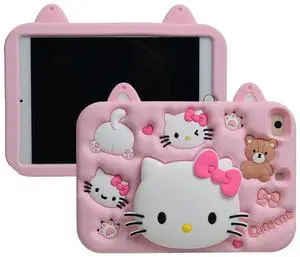 Cartoon Case for iPad Mini 1/2/3/4/5 7.9"MONEHOYSY Cute Soft Silicone Kickstand [Drop Proof,Shock Proof,Anti Slip] Back Stand Cover Case for Kids Children Teens Girls Boys (Kitty-1)