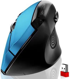memzuoix Ergonomic Mouse Wireless,2.4G Optical Cordless Mice with 800/1200/1600 DPI,Vertical Computer Wireless Mouse for Laptop, Mac,PC,Desktop (for Right Hand, Large),Blue Mouse