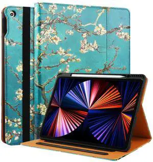 for iPad 10th Generation Case 10.9 Inch Case 2022 with Built-in Pencil Holder, Folio Stand Leather Cover with Multiple Angles & Auto Sleep/Wake for iPad 10.9 Inch, Almond Blossoms