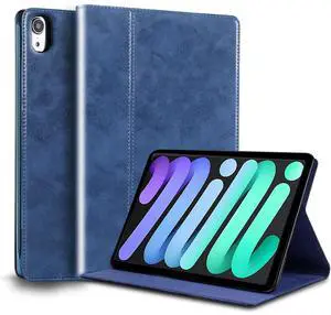 NANRUIL for Ipad Mini6 Case 8.3 inch and Mini 6th Gen 2021 Genuine Leather Cover Protective Shell,Auto Wake/Sleep.Blue